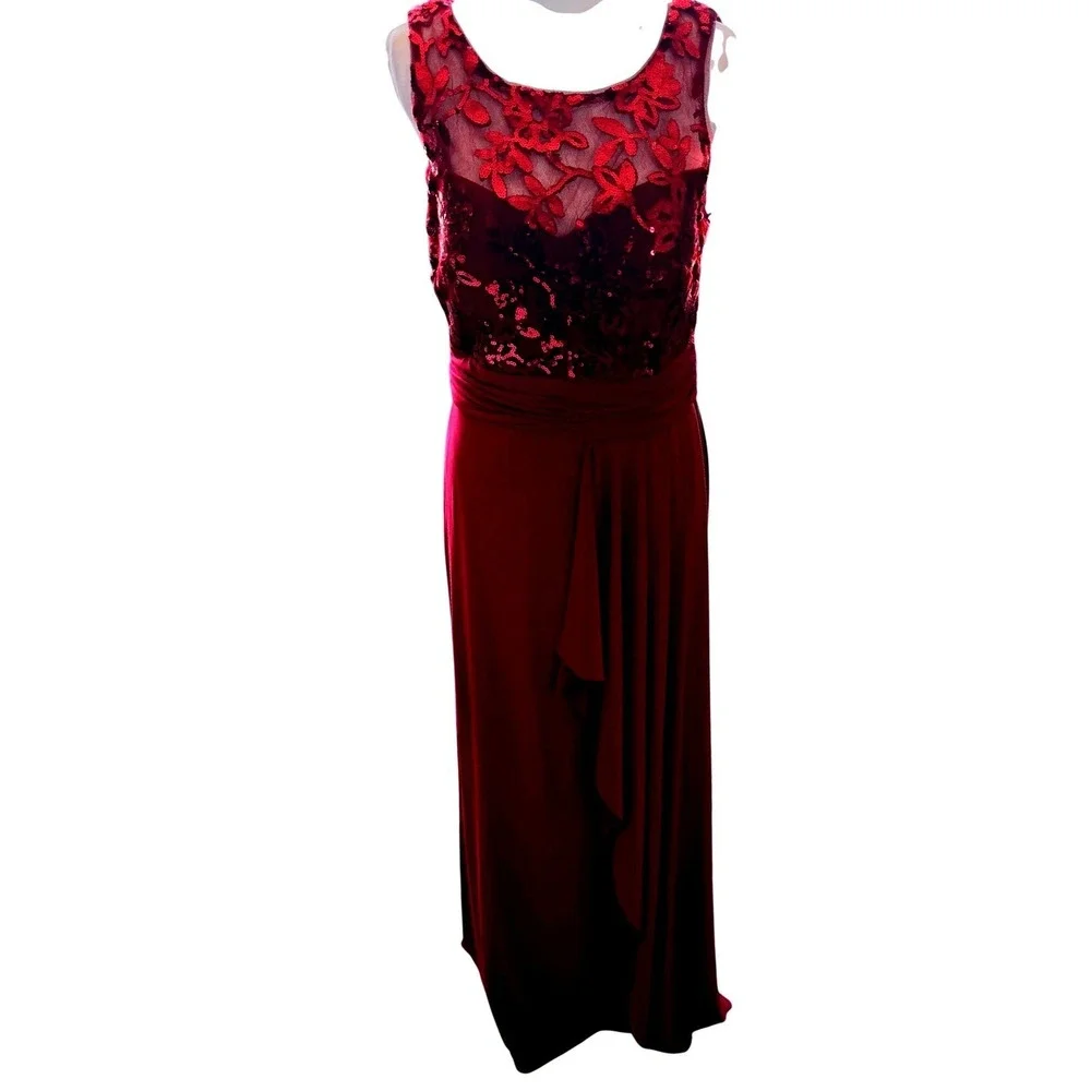 Nightway Womens Sequin Lace Bodice Gown‎ Dress Size 10 Wine Red Formal Event NEW